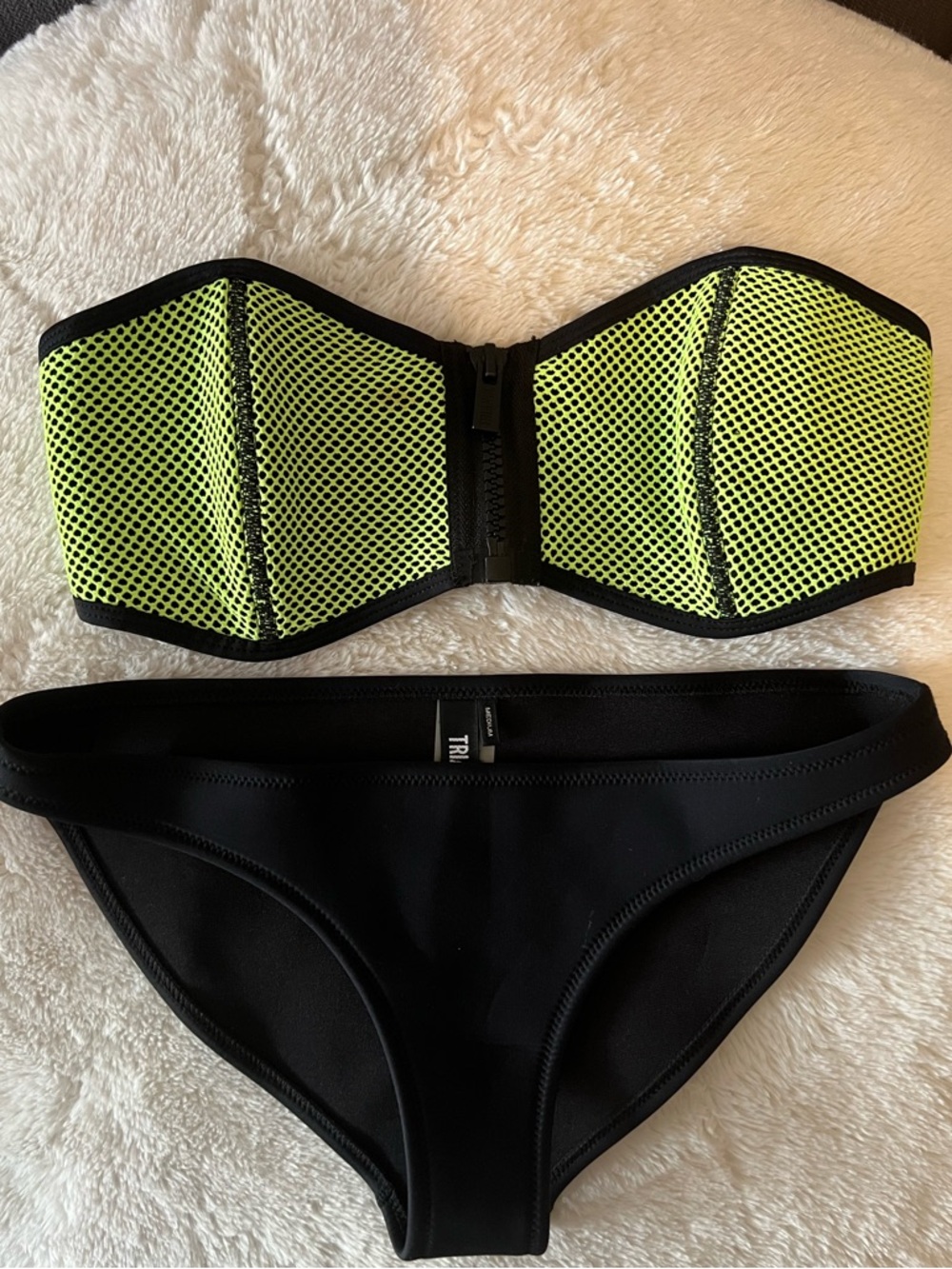 triangl swimwear Black Bikini Set with Neon Green Mesh Top